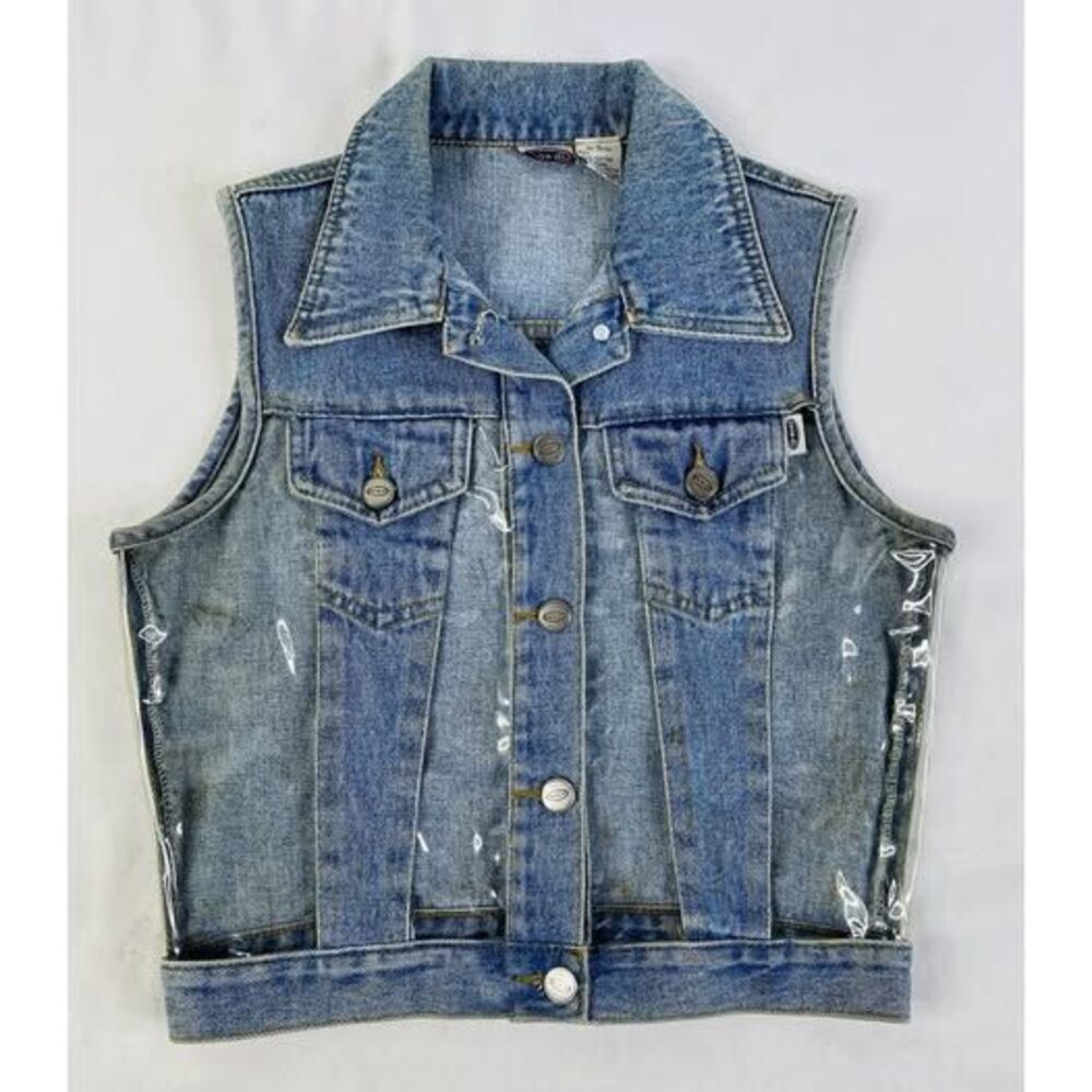 Vintage Zana Di Denim/Vinyl Panels Button Up Vest Size Small